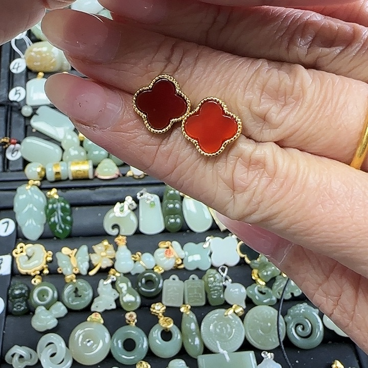 玛瑙/玉髓耳钉银S925镶嵌用****9