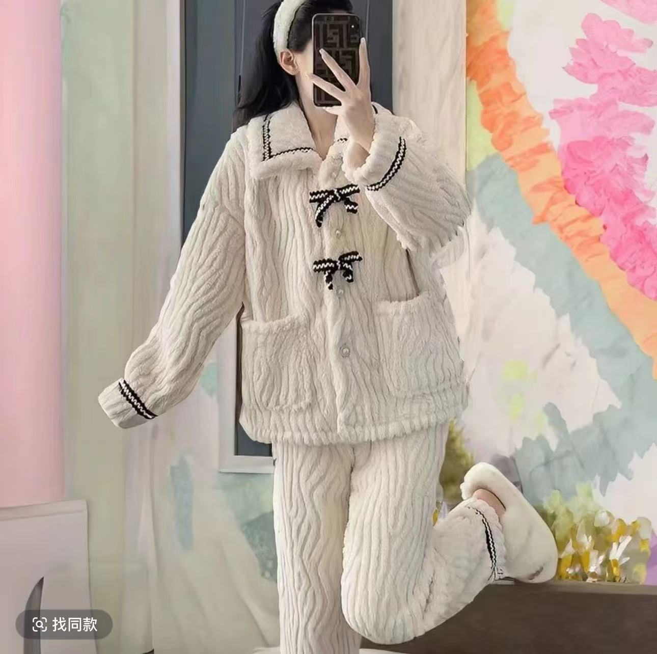 (秋冬粉丝福利）秋冬季睡衣女保暖舒适小香风气质小翻领设计家居服