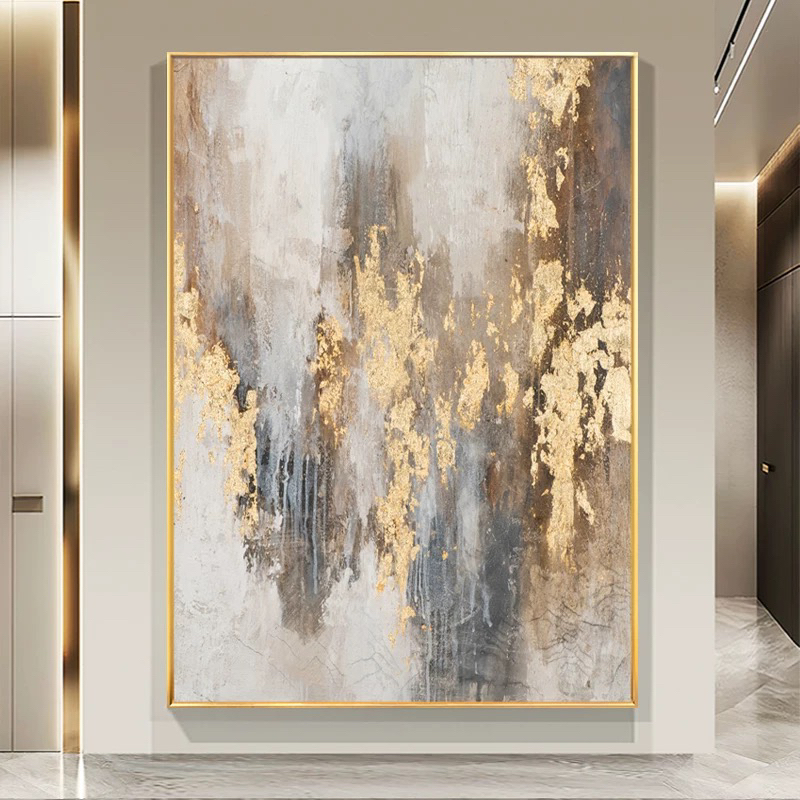 抽象入户玄关装饰画高档沙发背景墙壁画轻奢金箔挂画设计师油画