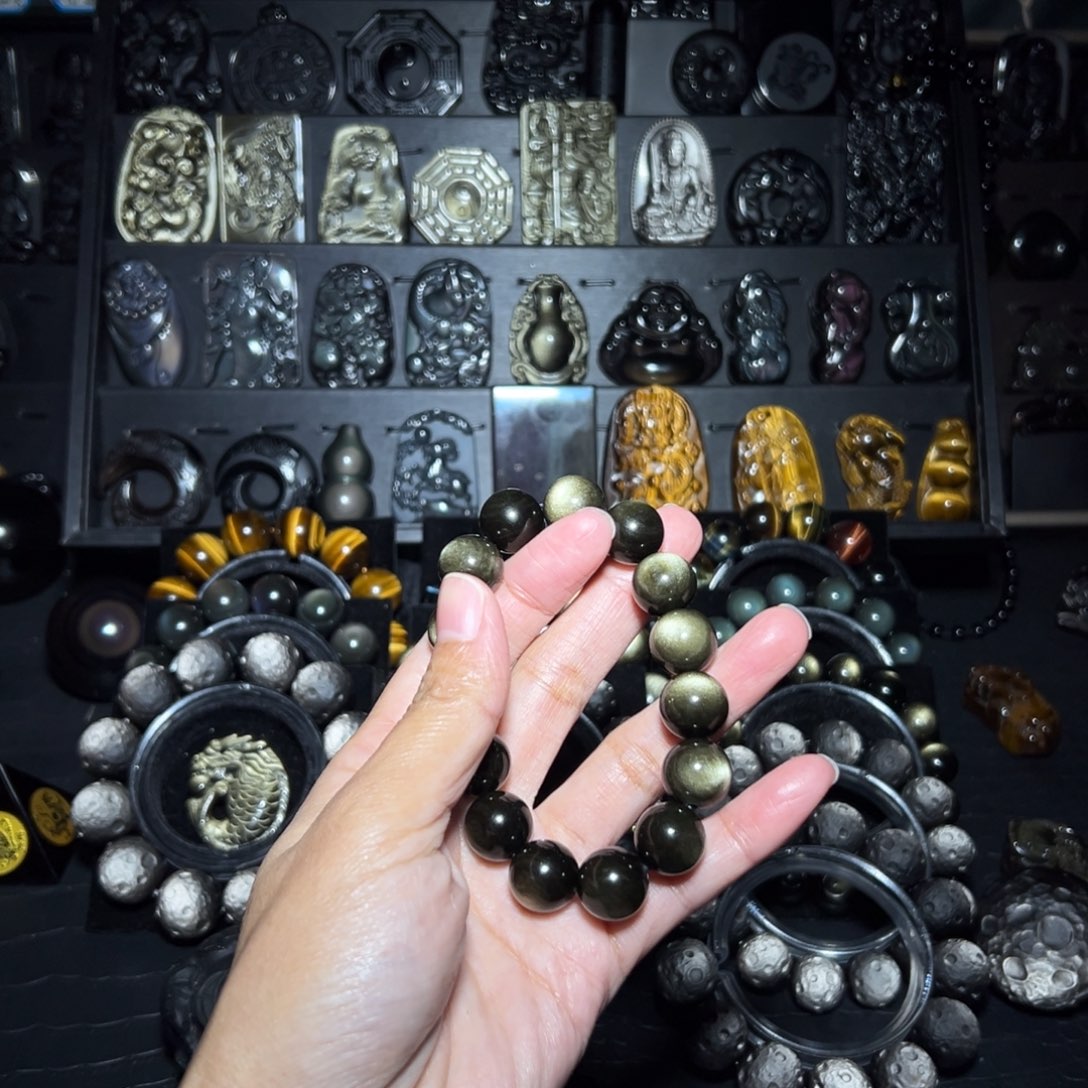 动***森黑曜岩未镶嵌手链