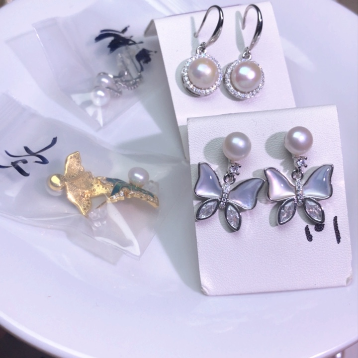 淡水珍珠耳饰银S925镶嵌