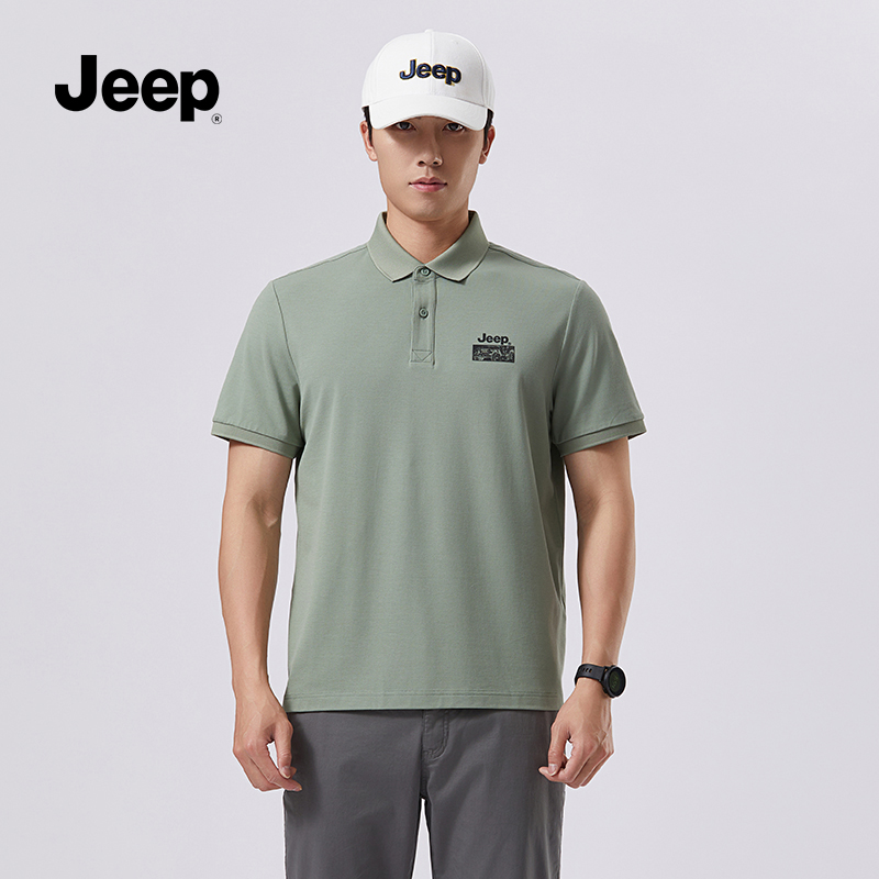 JEEP吉普休闲短袖t恤男polo翻领商务简约纯色体恤衫棉质半袖上衣