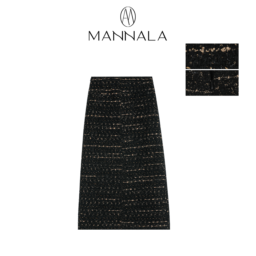 MANNALA丨“黑金裙”柔韧感通勤莼羊毛黑金小香风直筒半身裙Q9408