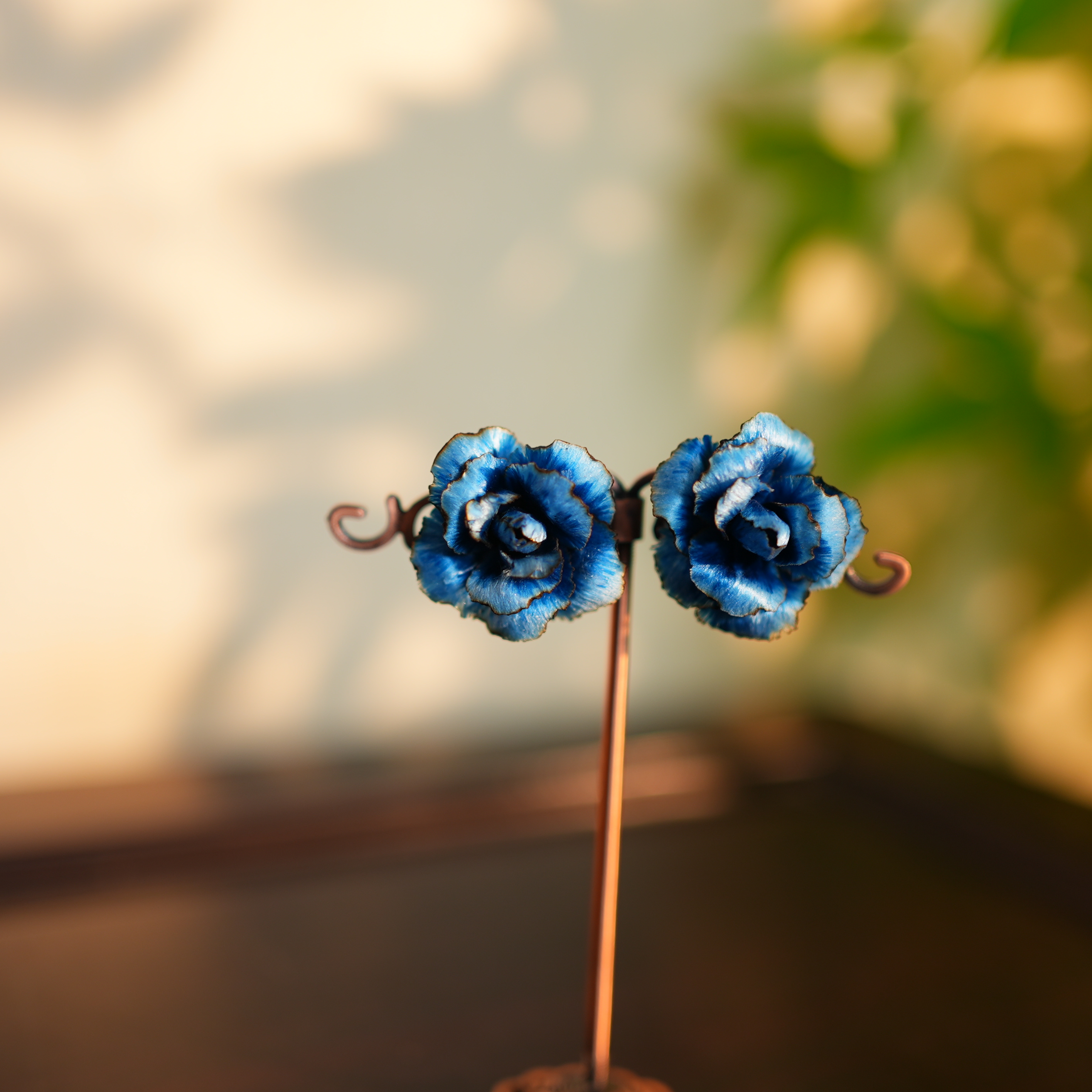 非金属布艺耳饰 【雾霾蓝烧边玫瑰耳饰】 掐丝绒花工艺