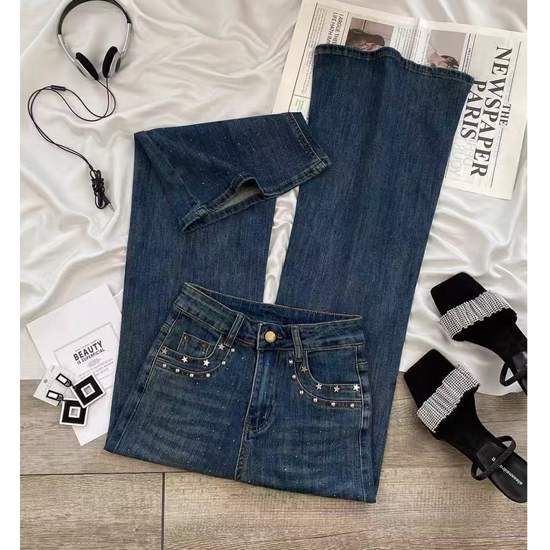 “单裤/加绒“设计感不贴腿微喇牛仔裤秋季高腰宽松超火喇叭裤S9588