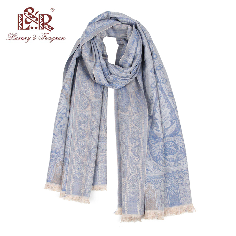 腰果花几何经典提花真丝羊毛金属丝秋冬围巾披肩FRSWL0741