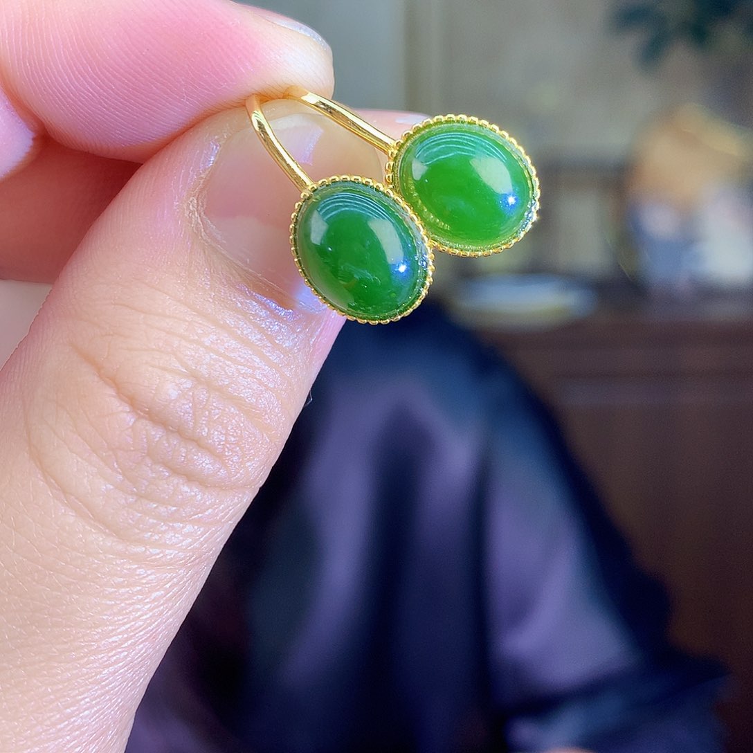 吊坠(不含链)银S925镶嵌和田玉（碧玉）耳饰