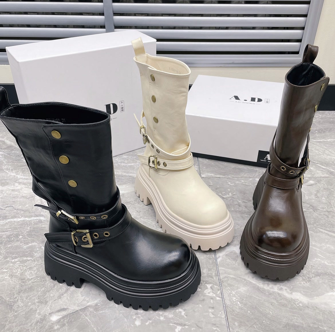 （清仓不退不换）皮带扣甜酷弹力皮洋气烟筒靴厚底显瘦慵懒风马丁靴