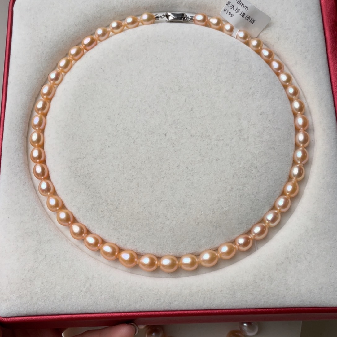 淡水珍珠银S925镶嵌颈饰7-8mm无核无暇胖米