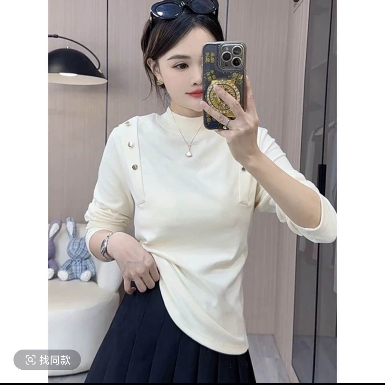 240108大码磨毛德绒加绒半高领长袖保暖打底衫女秋冬内搭上衣