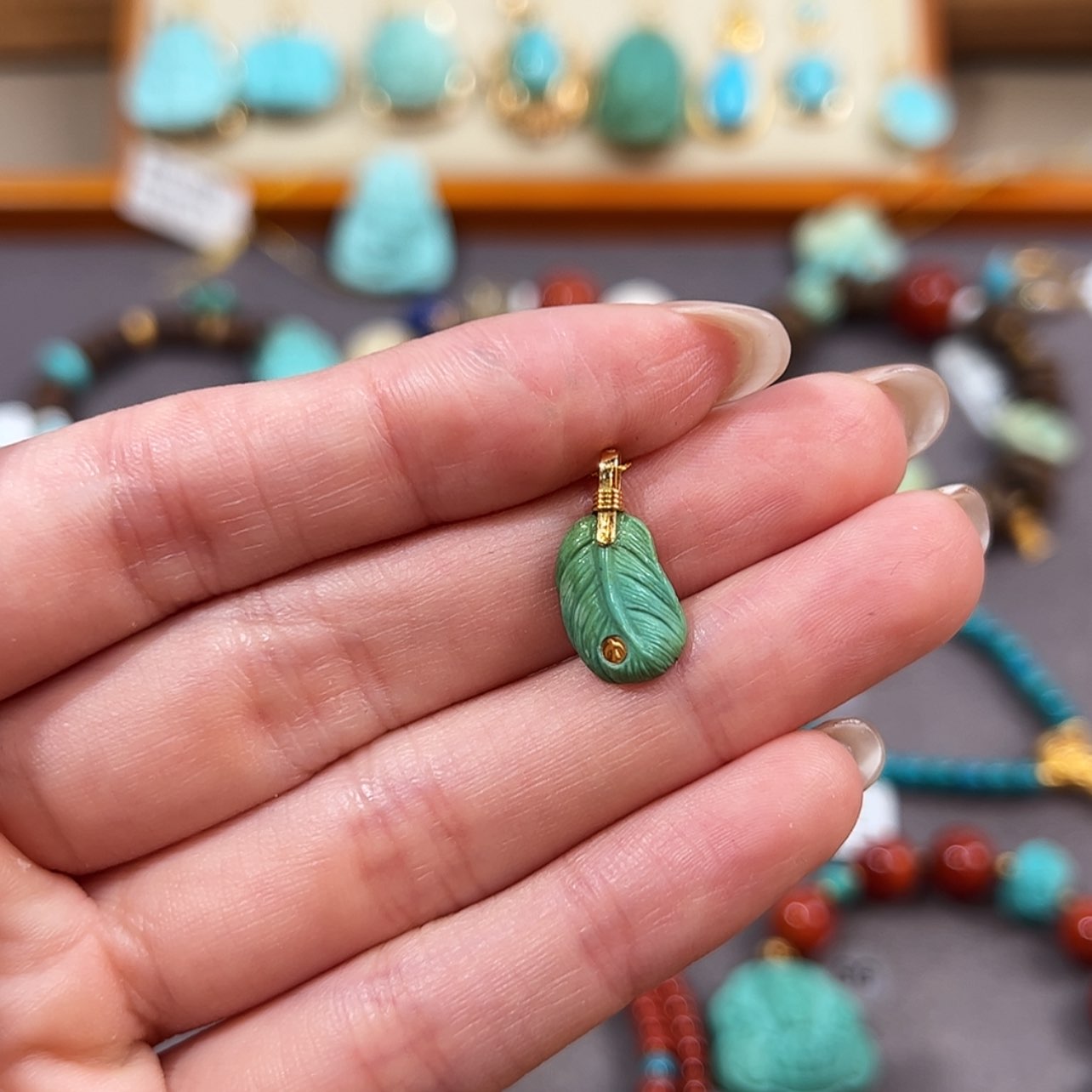 【闪购商品】18K金镶嵌绿松石吊坠(不含链)a****.