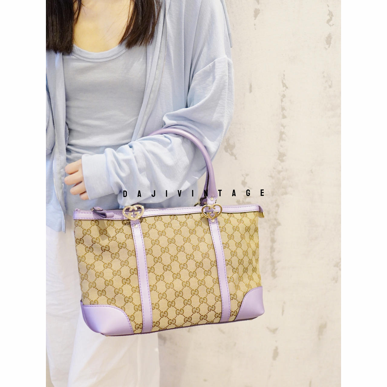 95新 GUCCI/古驰 大吉中古/Gucci古驰紫拼老花托特单肩包