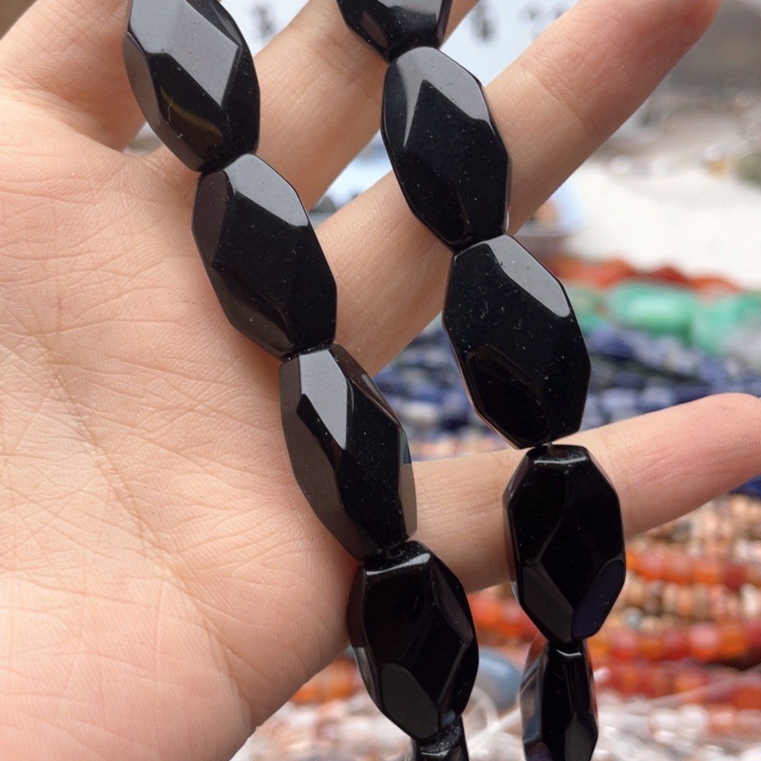 玛瑙/玉髓合金珠宝半成品一条装13*20黑玛瑙切面椭圆片