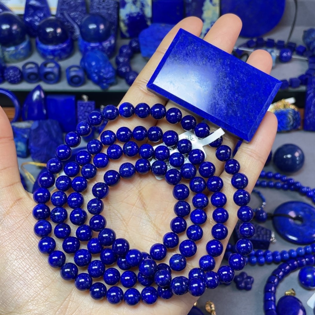 沐***享青金石未镶嵌7mm108项链+31×52mm无事牌