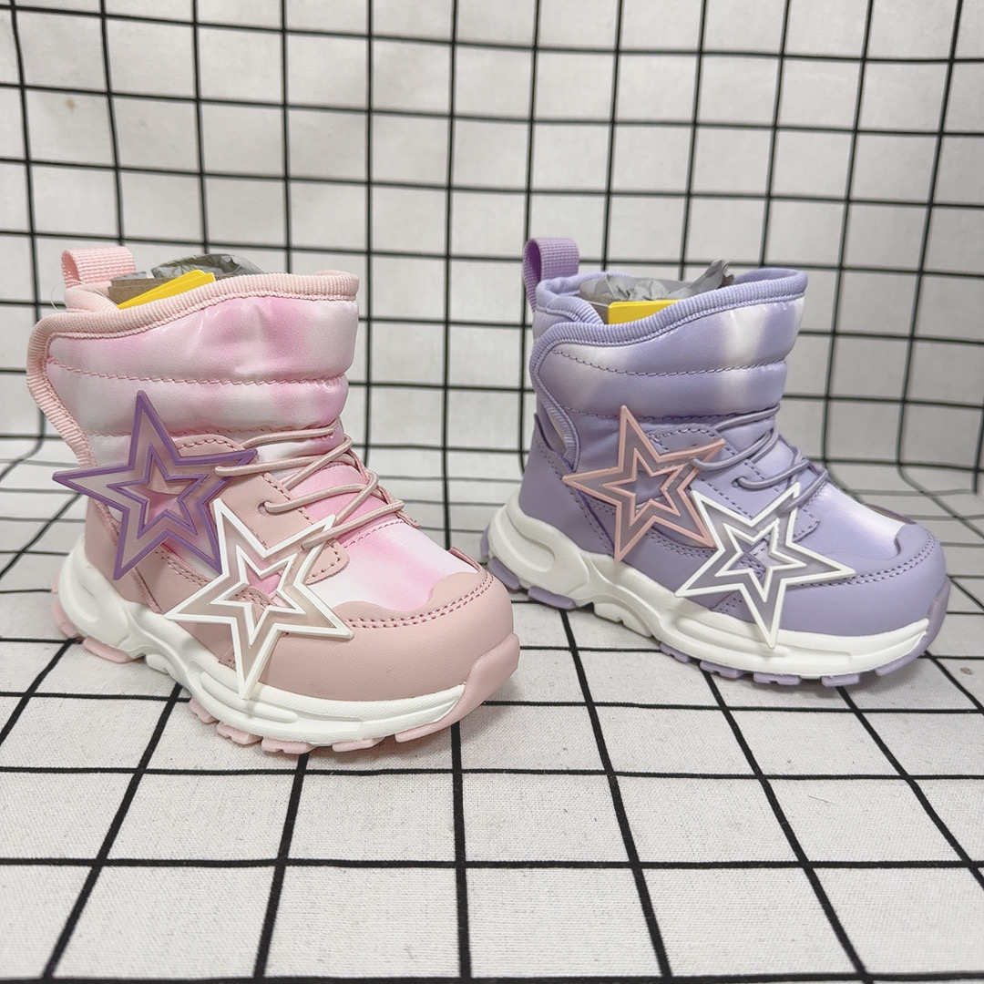 女童新款冬季棉靴休闲百搭软底防滑贴片冬季魔术贴女童棉靴