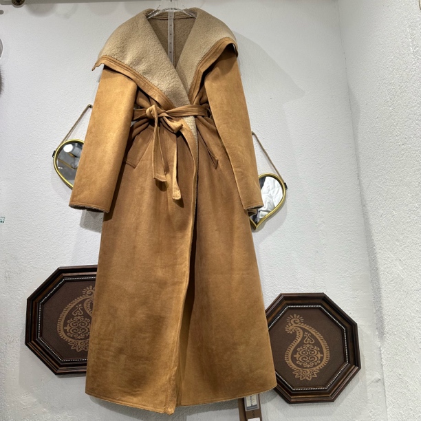 韩系时尚秋冬双面穿系带收腰毛呢大衣