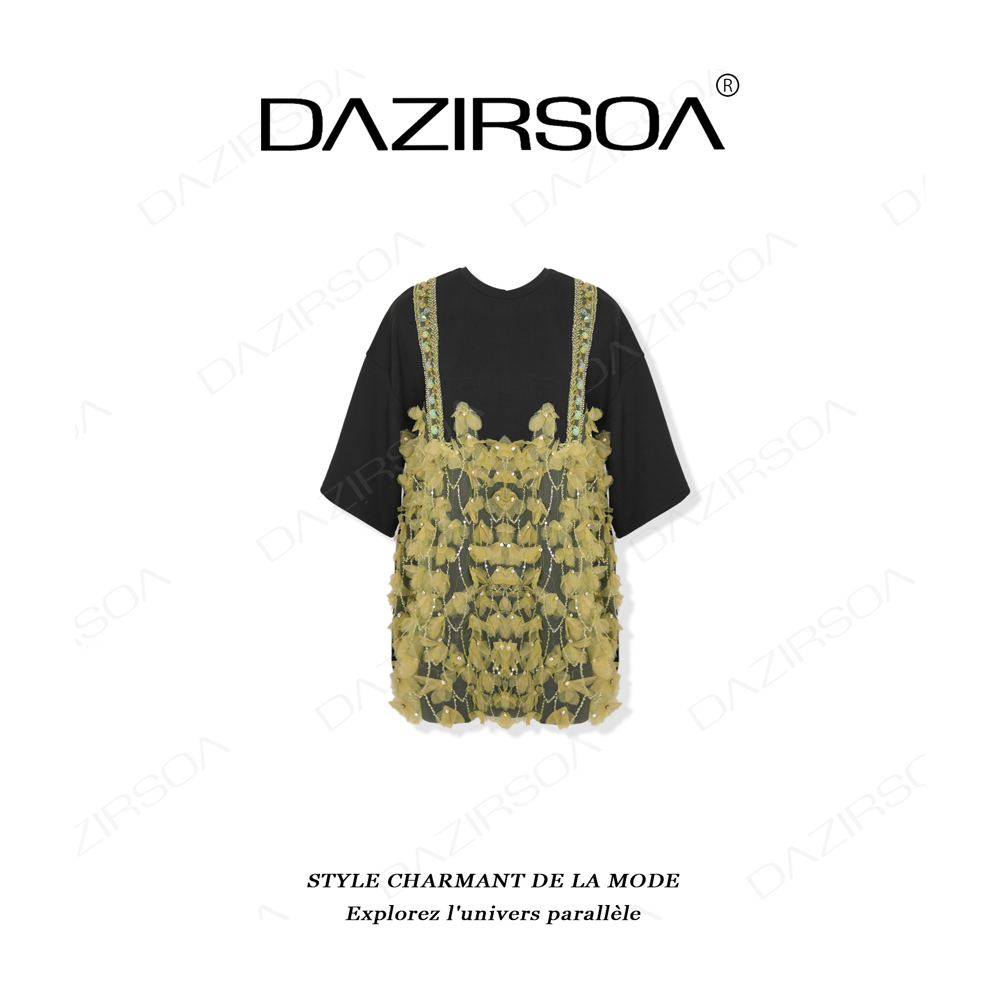 “浓情派对”时尚百搭拼接立体花瓣洋气短袖上衣 X726