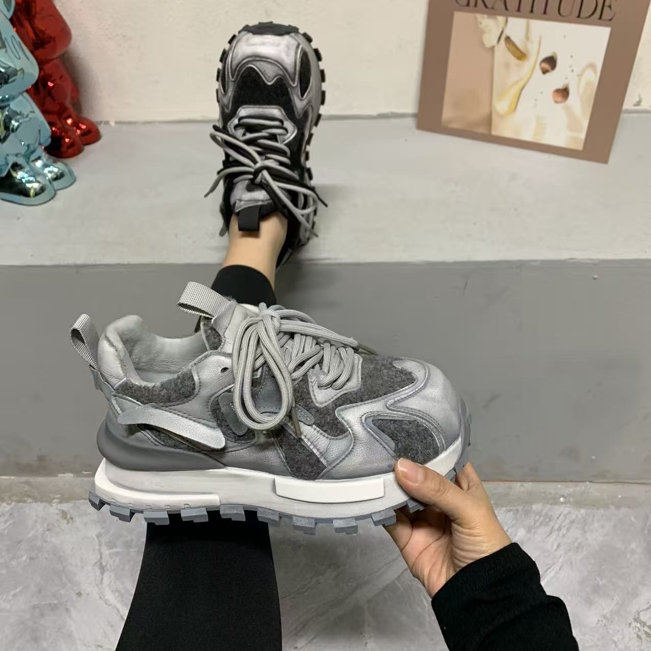 2025冬新真皮厚底加绒休闲鞋复古百搭羊羔毛运动鞋ins潮阿甘鞋女