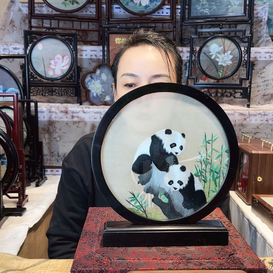织绣苏绣摆台檀木手工双面秒杀价