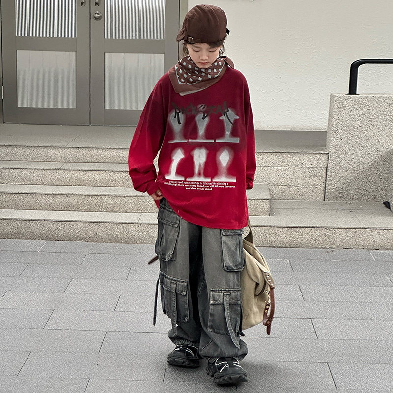 MXI.男款牛仔裤秋款高腰宽松水洗百搭休闲时尚街舞服装潮牌儿童