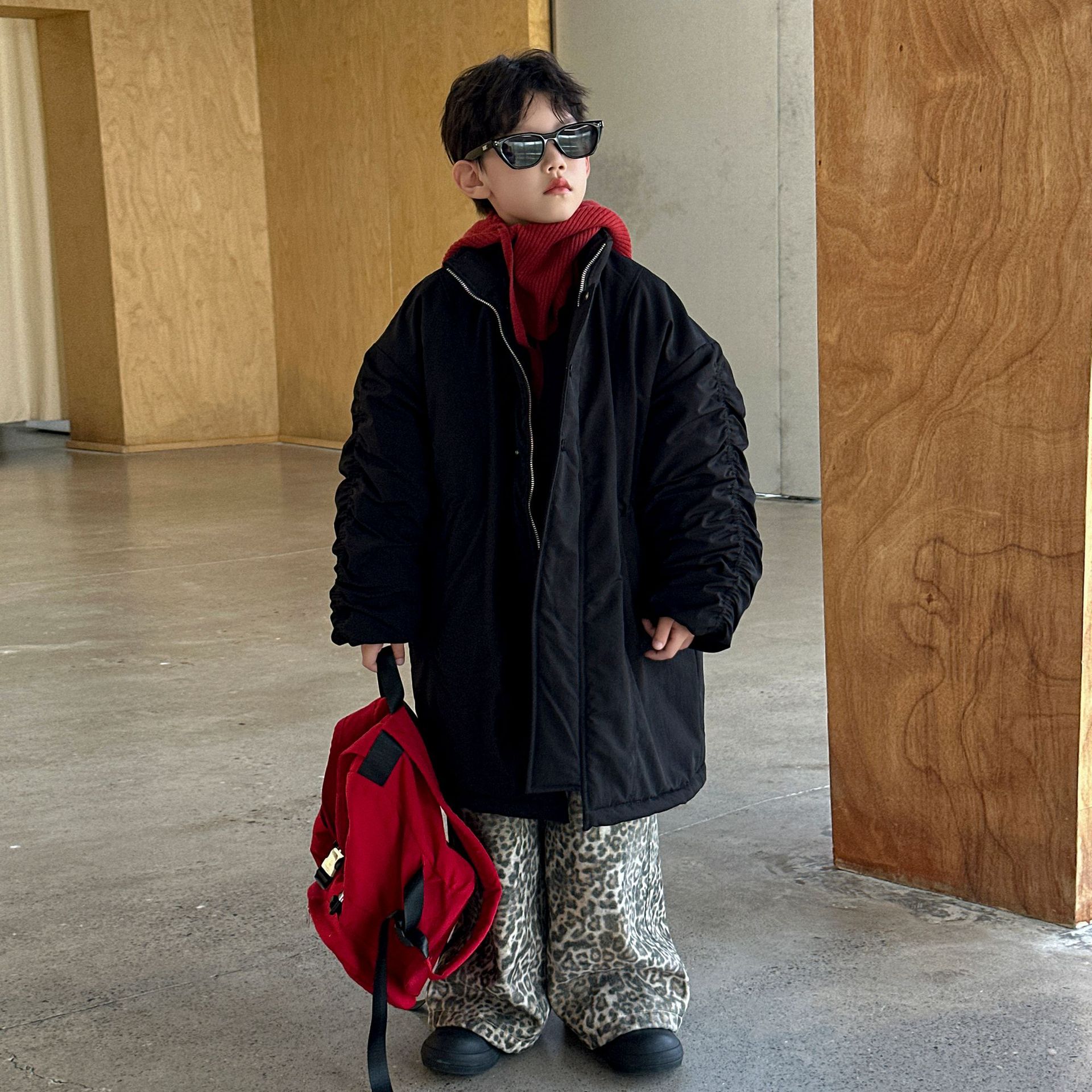 涵芽童装男童棉衣中长款2025冬季新款儿童加厚保暖棉服HY25469