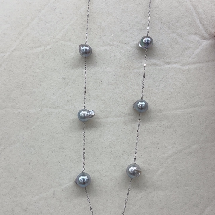 项链银S925镶嵌海水珍珠8-9m 55号