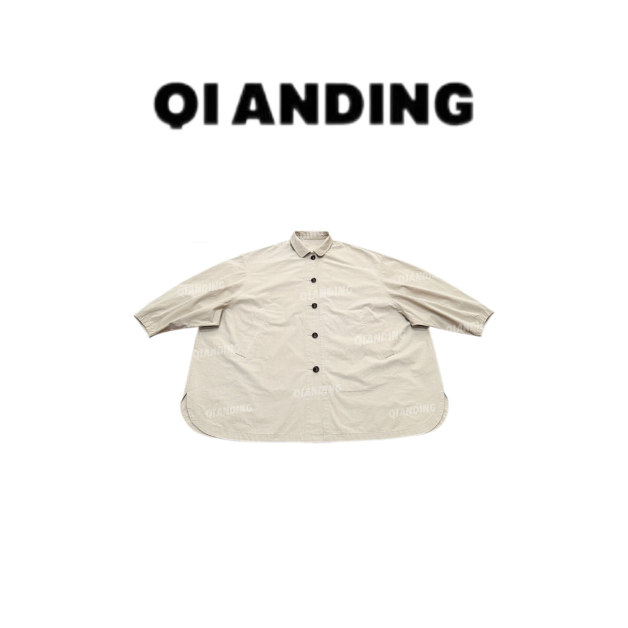 【QIANDING】宽松廓形棉质休闲斗篷风衣外套A2557