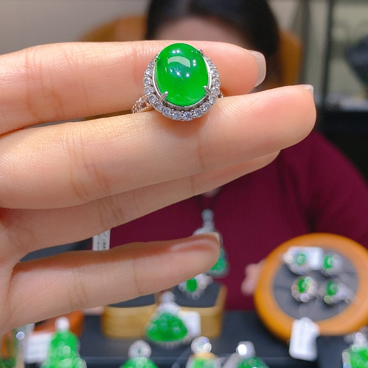 【闪购商品】翡翠银S925镶嵌戒指22柒姐