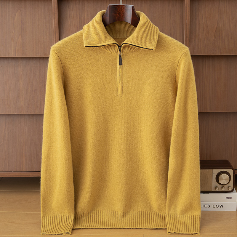 460-500克2025年秋季新款七针加厚高领翻领半开针织男士羊绒衫时
