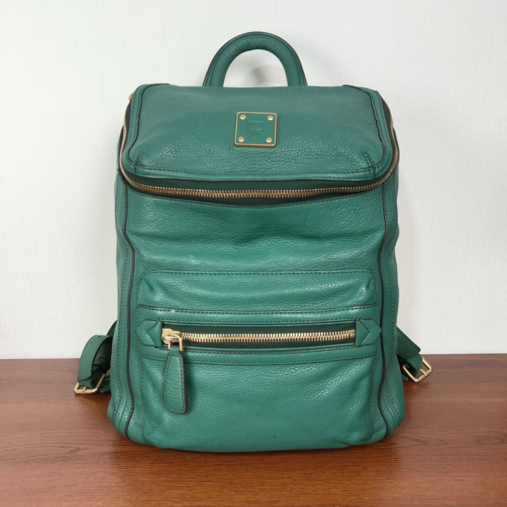 95新 MCM mcm绿双肩包mq255