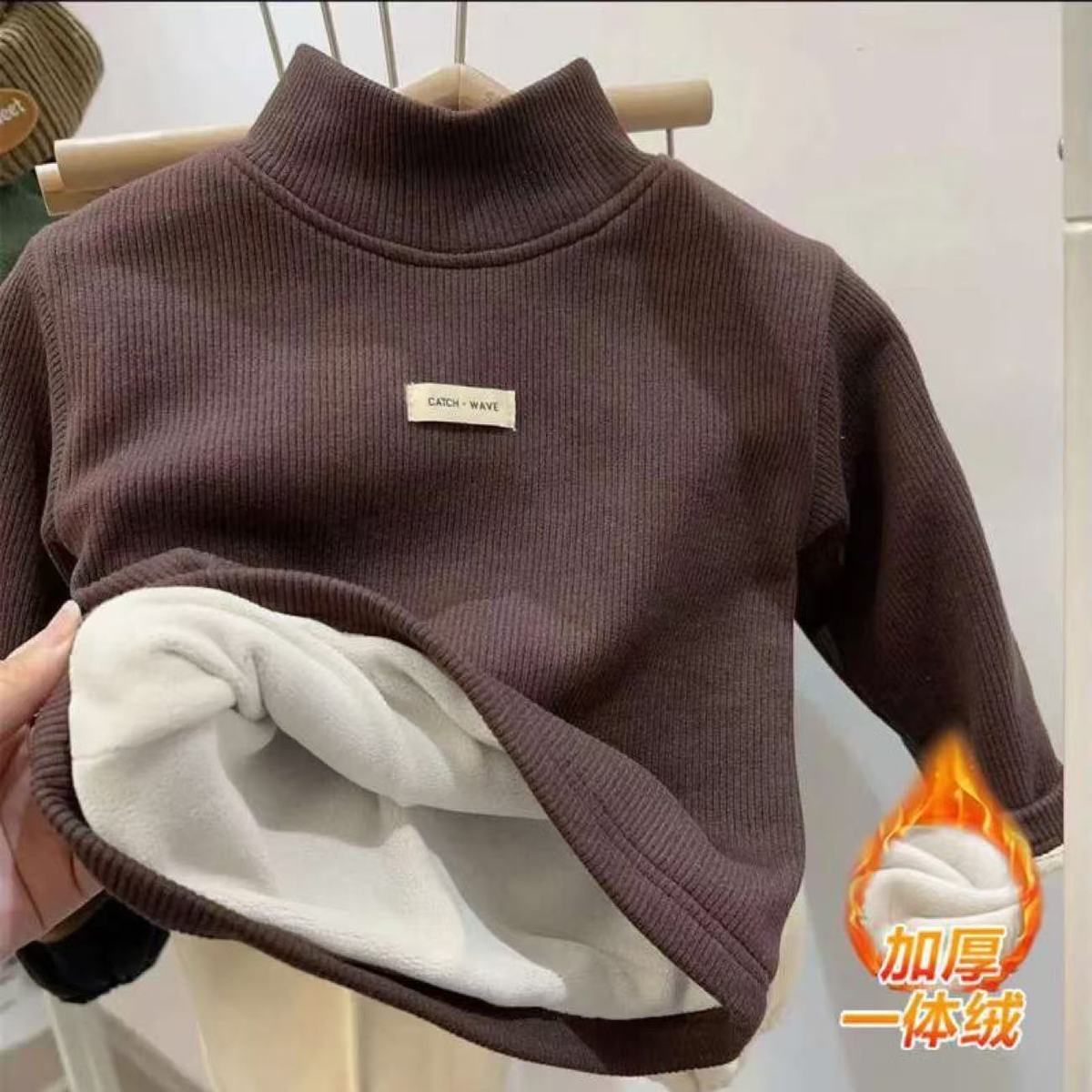 女保暖保暖上装男童加绒保暖套装冬季女童套头半高领儿童长袖宝宝