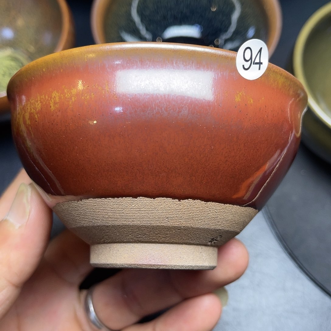 茶盏龙窑柴烧柿红束口器型9.5口径