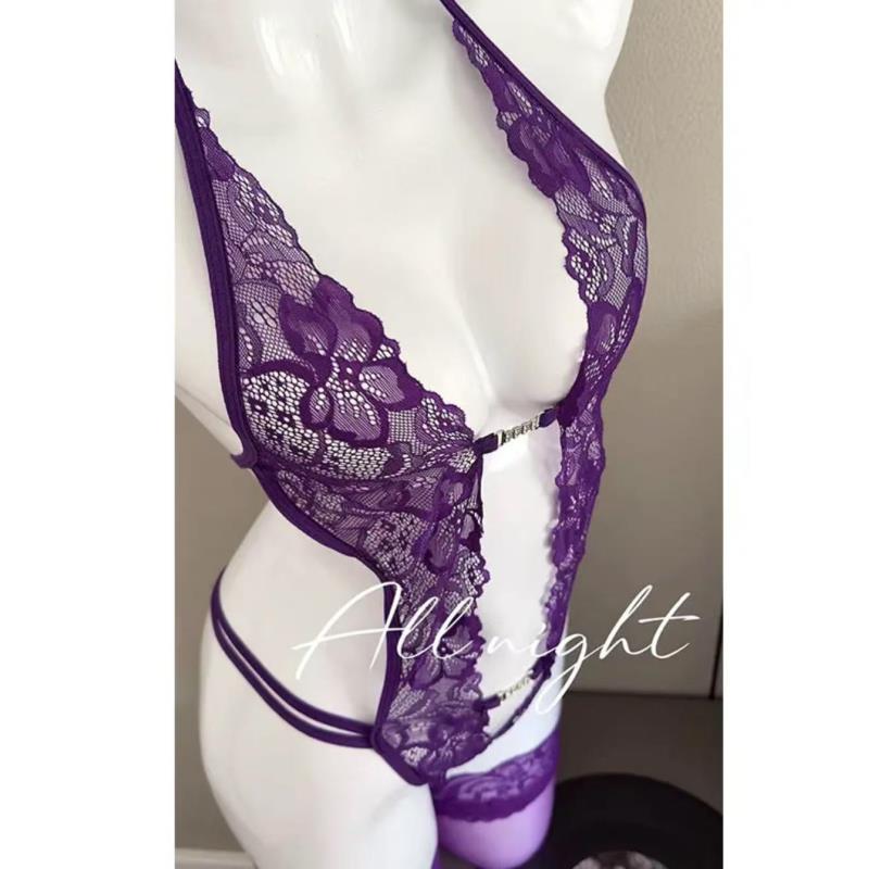 迷恋【戒不掉你】纯欲性感蕾丝绑带挂脖内衣吊带睡衣