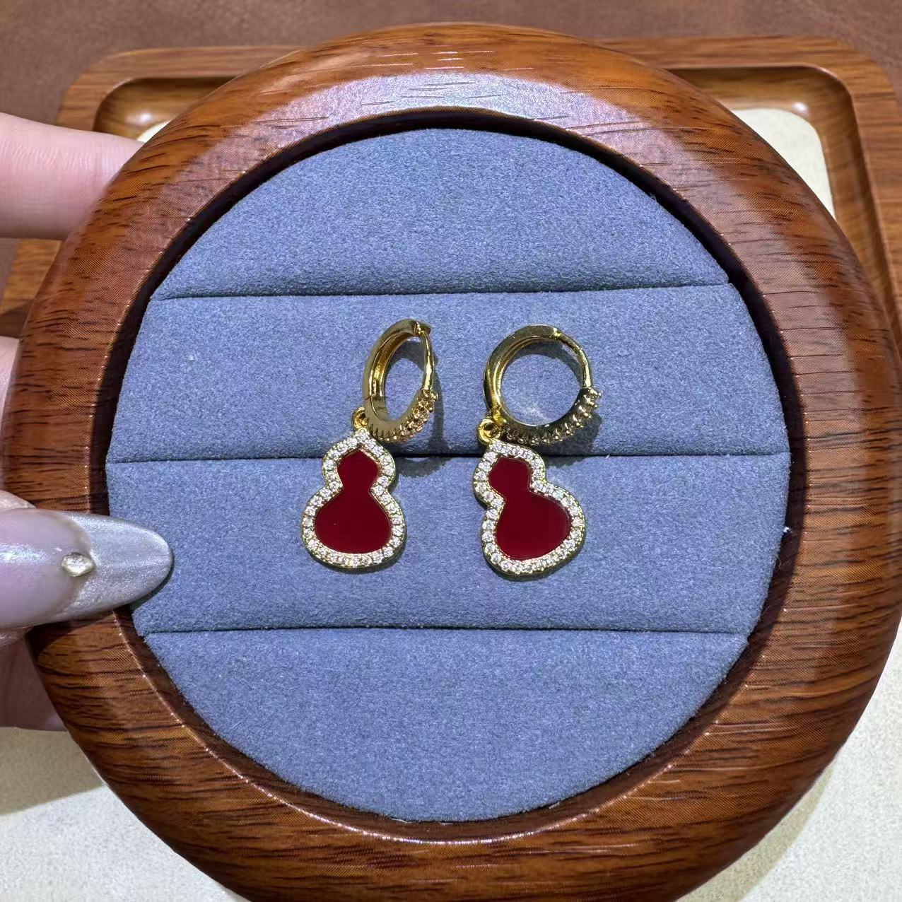 非金属珐琅耳饰 红色 福禄双全耳环 K378