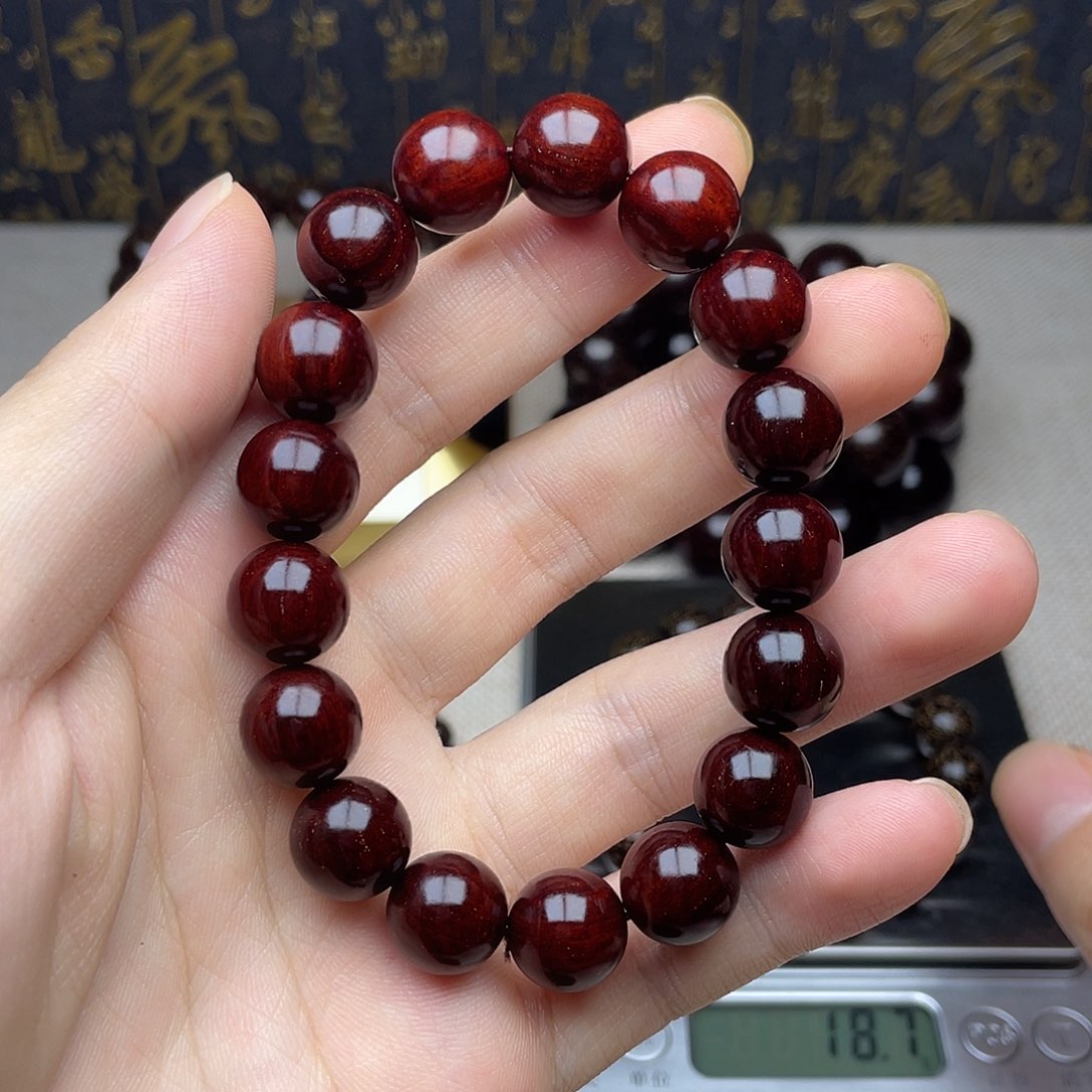 檀香紫檀（小叶紫檀）1.2 17颗 鸡血红高油密