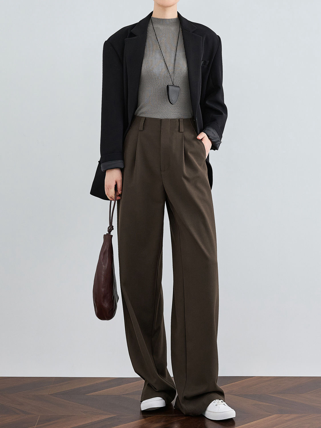 醋酸羊毛立体西装阔腿裤女新春秋加长休闲裤老钱风休闲裤