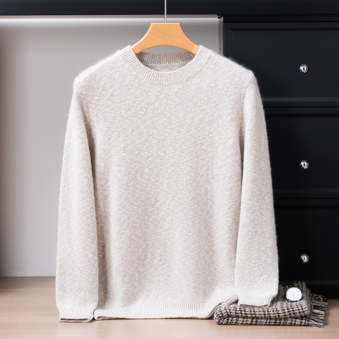 JC855秋冬新款100%山羊绒7针加厚圆领宽松打底毛衣 大肚纱约520g