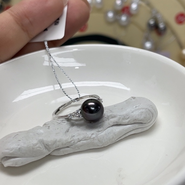 戒圈海水珍珠银S925镶嵌大溪地8-9mm105