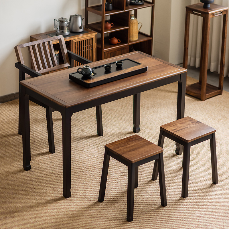 【源木林】双色乌金木实木茶桌现代简约家用泡茶茶台餐桌两用客厅