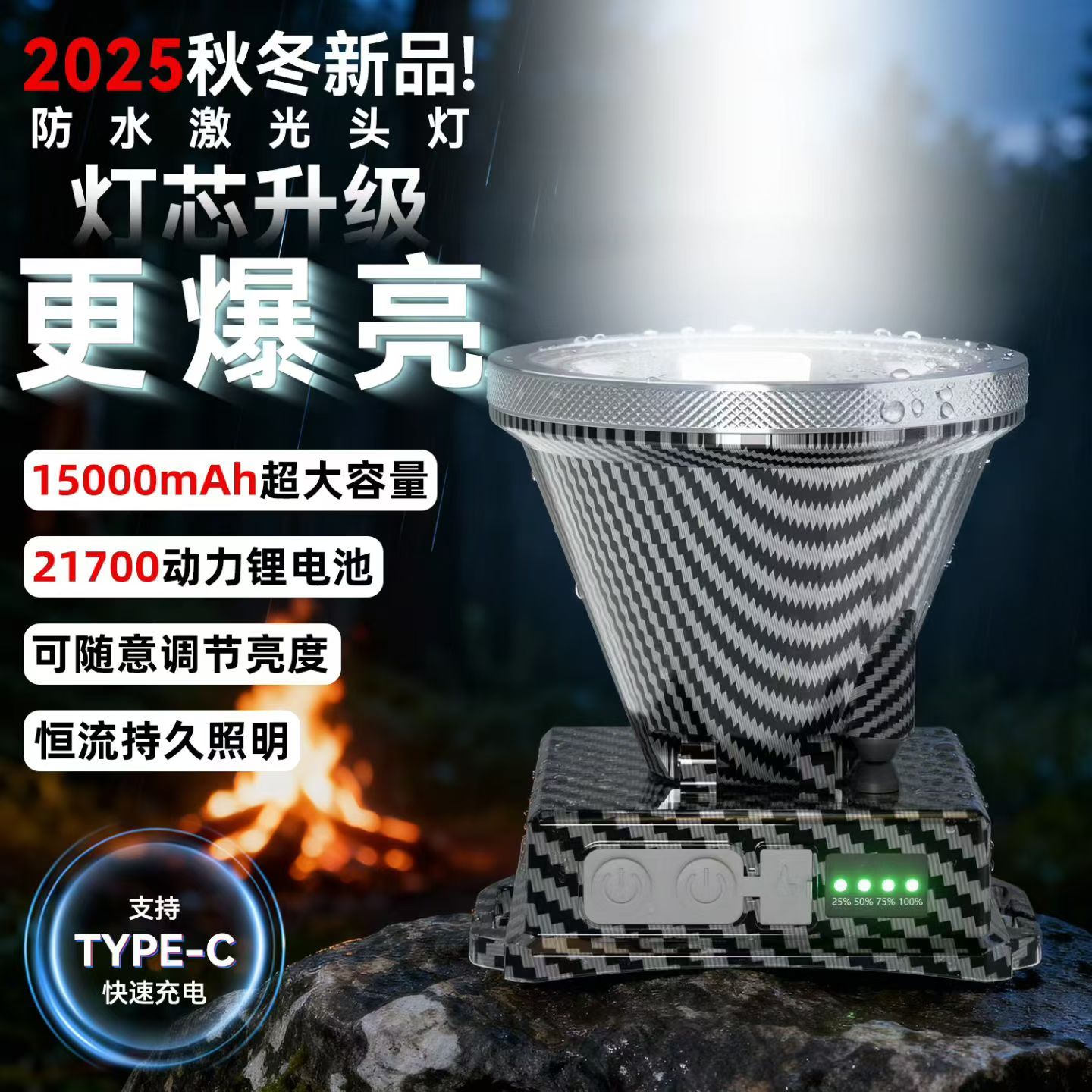 恒流21700锂电可充电头灯超亮户外夜钓赶海强光长续航照明