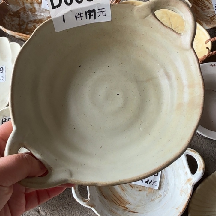 瓷089粗陶双耳碗1个装