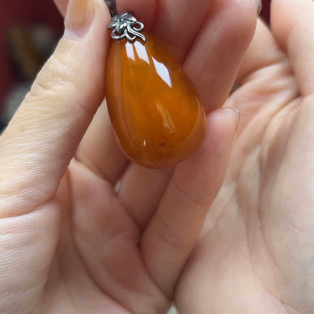 琥珀裸石银S925镶嵌17吊坠