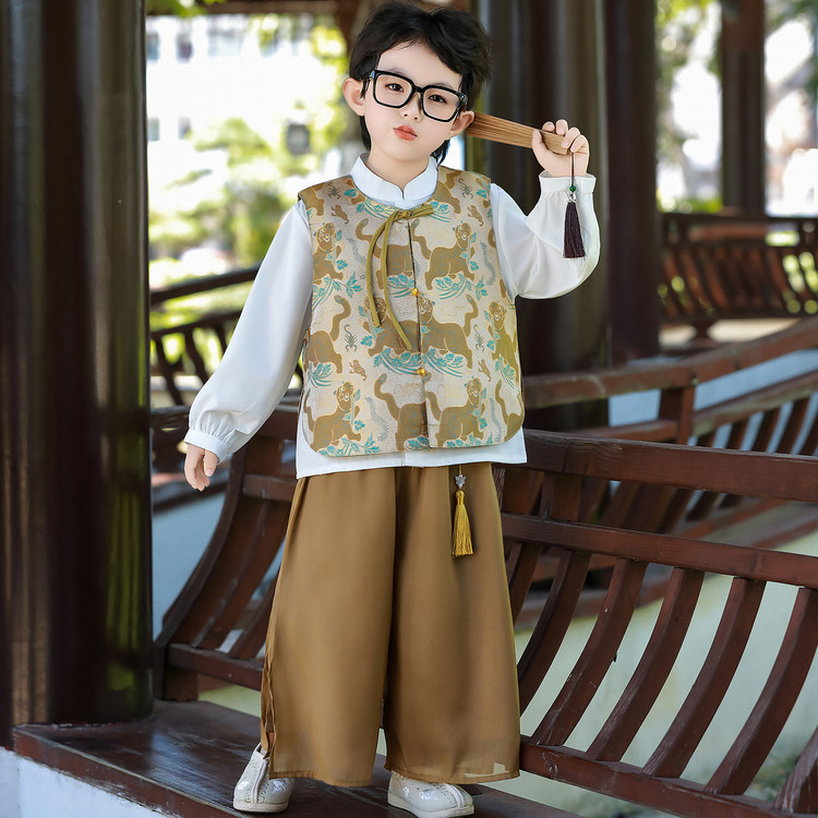 2025热款春秋儿童汉服男女童国风马甲阔腿裤洋气百搭童装