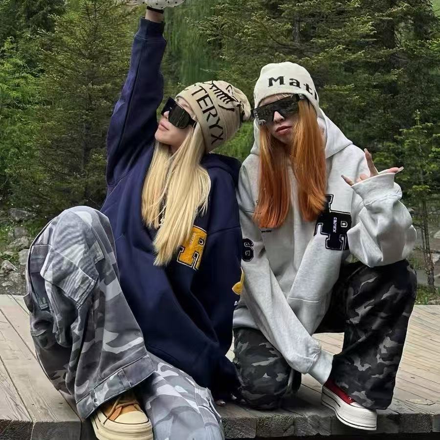 连帽秋季常规款字母刺绣卫衣复古美式百搭情侣【A区】1589 A27-3