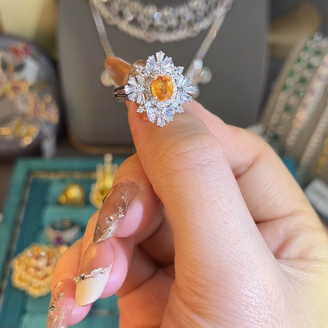 石榴石（芬达石）戒指银S925镶嵌