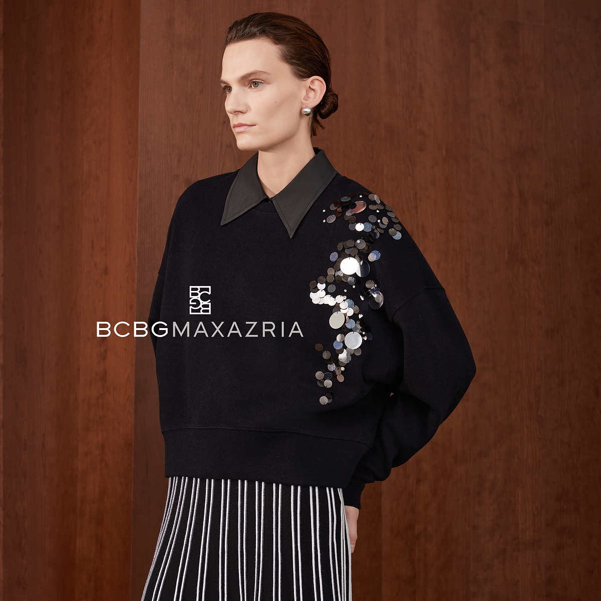 BCBG【温暖羊毛】昼携夜珠片刺绣女式卫衣2024秋冬BMQ06BD716A