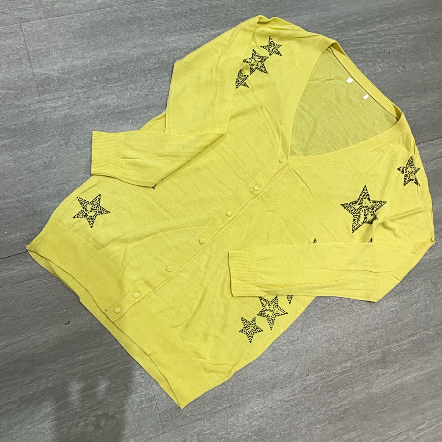 V领纯色星星烫印长袖薄款开衫时尚百搭（次品介意勿拍）-果梓1033