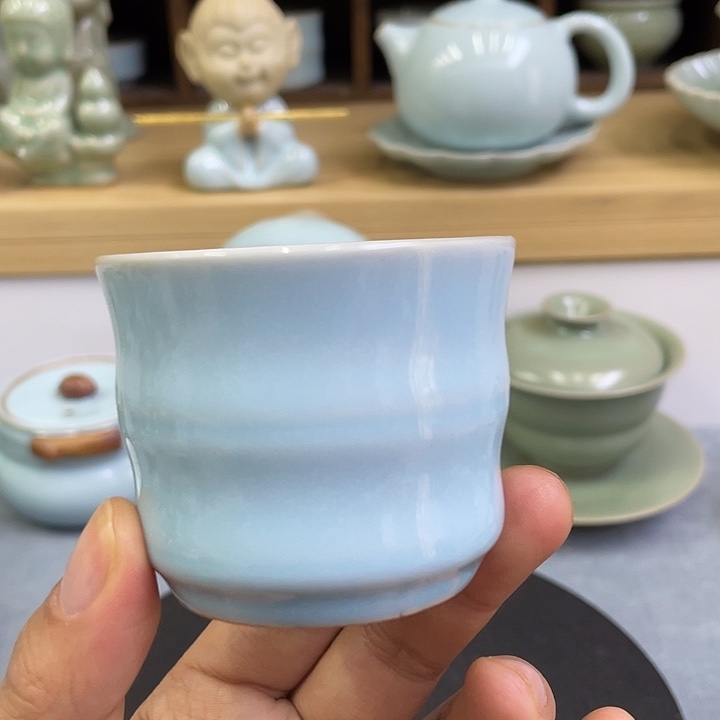 陶瓷杯子微瑕汝窑竹节杯