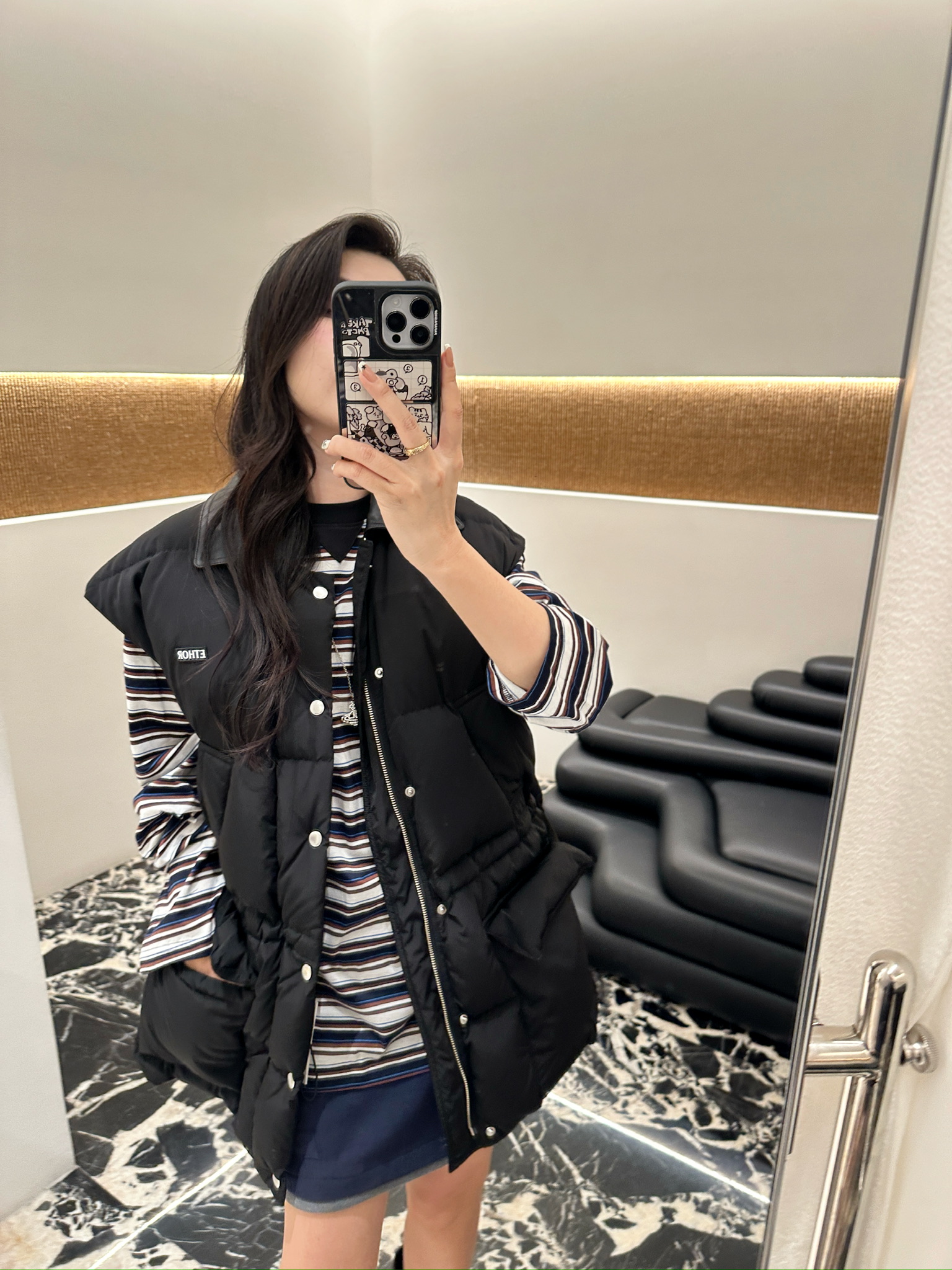 ETHOR 设计师品牌 小众新款 中长款皮领绗缝羽绒外套马甲