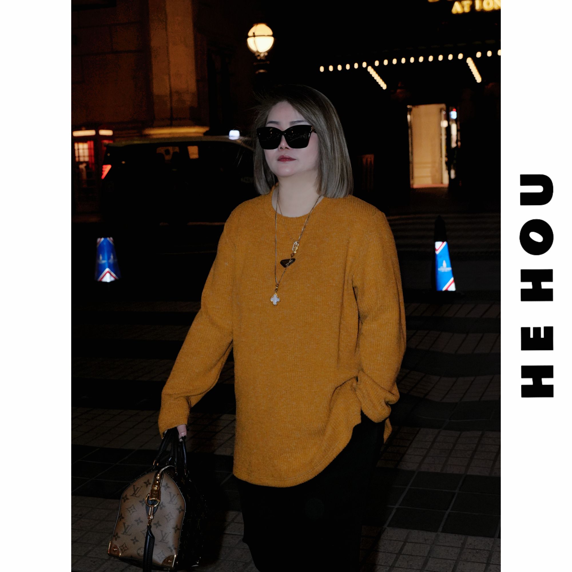 511922 和后大码 显瘦减龄休闲百搭宽松中长款设计师显瘦针织绒衫